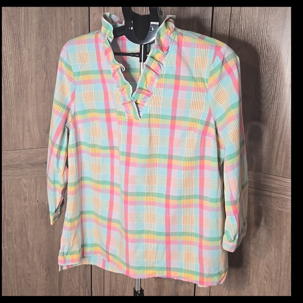 Crown And Ivy 3/4 Sleeve 97% Cotton Geometric Blouse